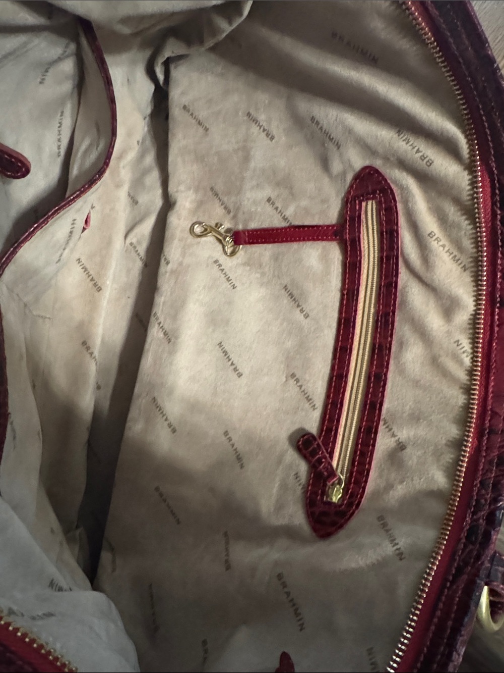 Brahmin Wine Croc-Embossed Leather Tote with Gold Hardware - Picture 14 of 15